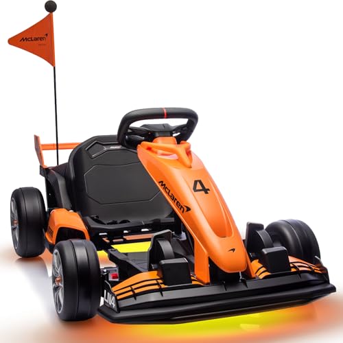 Licensed McLaren Electric Go Kart for Kids, 24V 7AH Electric Drift Kart Car with Adjustable Seat, 7.5 MPH Battery Powered Crazy Cart for Kids, Racing Toy with Fast Two 200W Motors (24V)