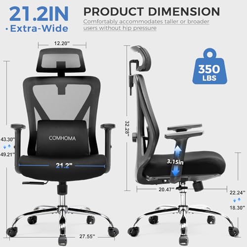 COMHOMA Ergonomic Big and Tall Gaming Chair 350 LBS with Lumbar Support, Black O381