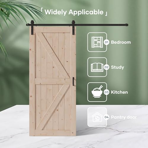 FREDBECK 48in x 80in Sliding Wood Barn Door with 8FT Hardware Kit V8036