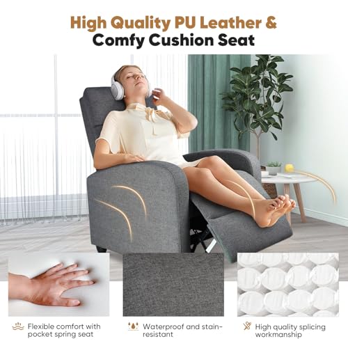 DUMOS Recliner Chair for Adults, Massage, Adjustable, Grey Linen N58266