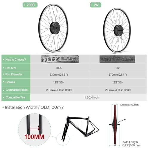 BAFANG 48V 500W Front Hub Motor Ebike Conversion Kit for 20"/26"/700C Wheels E8923