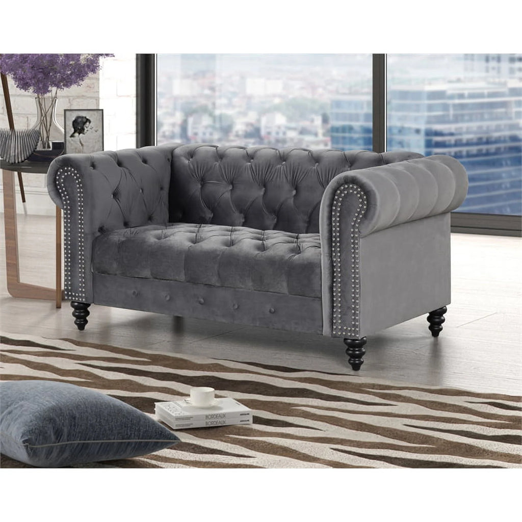 RN Furnishings Chesterfield 68" Button Tufted Velvet Loveseat Gray D6608