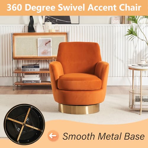 Swivel Barrel Chair Set of 2, Modern Velvet Accent Chairs, Orange P5409