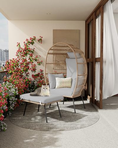 Wicker Egg Chair with Ottoman and Cushion G565
