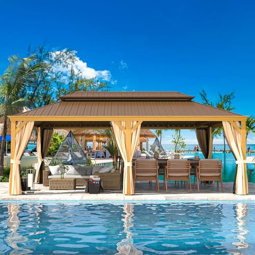 EROMMY 14'x20' Hardtop Gazebo Double Roof Galvanized Steel Outdoor Pavilion G3084