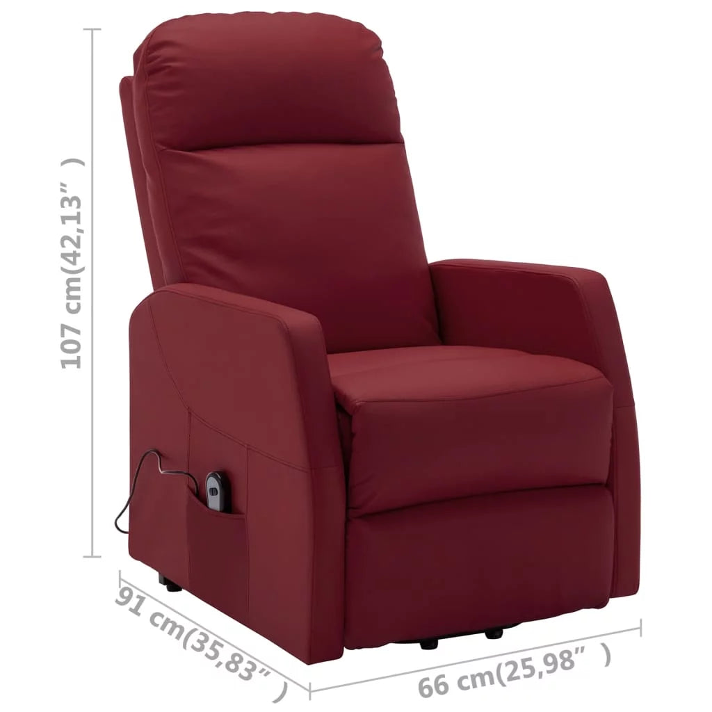 Power Lift Massage Recliner Wine Red Faux Leather K9869