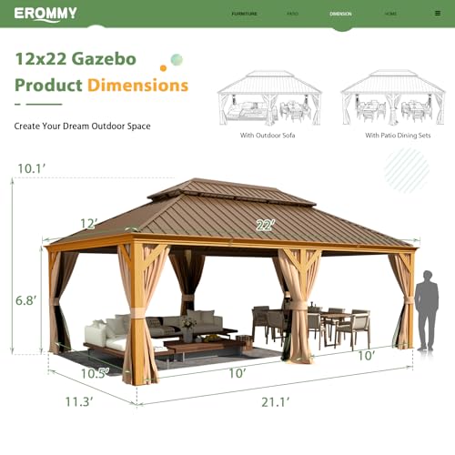 EROMMY 14'x20' Hardtop Gazebo Double Roof Galvanized Steel Outdoor Pavilion G3084