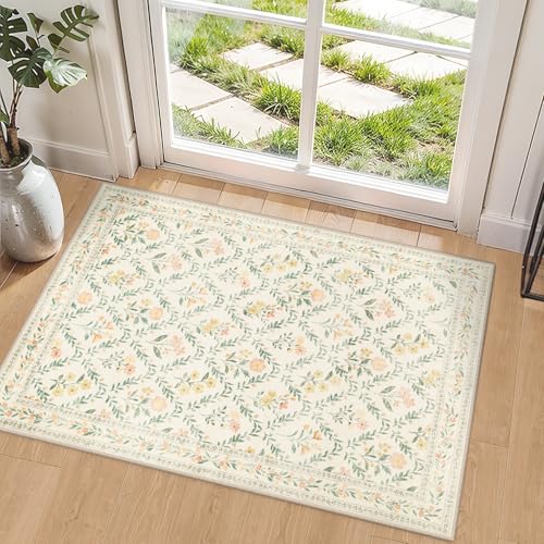 8x10 Floral Washable Area Rug for Living Room, Vintage Soft Non-Slip Carpet Z978379