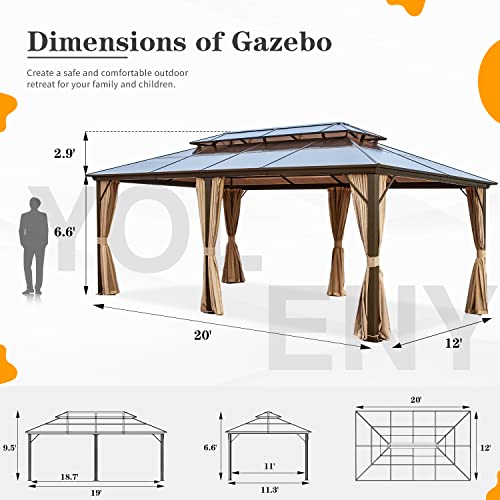YOLENY 10'x13' Hardtop Gazebo with Aluminum Frame and Curtains F853