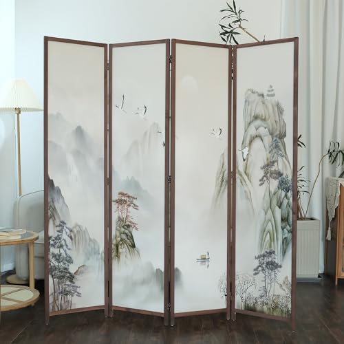 6 Panel Room Divider Screen, Double Faced, Mountain Landscape, 67" H x 94.5" W B114