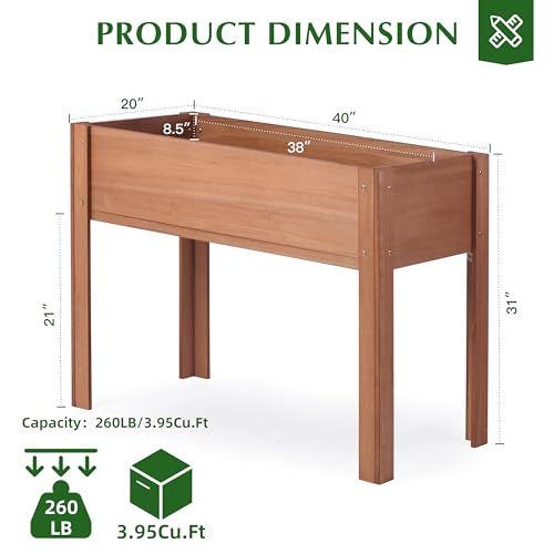 Raised Garden Bed with Legs 40x20x31 Outdoor Wood Planter Box N314255
