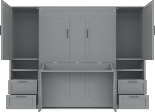 MERITLINE Full Murphy Bed with Desk and Storage, White P49157
