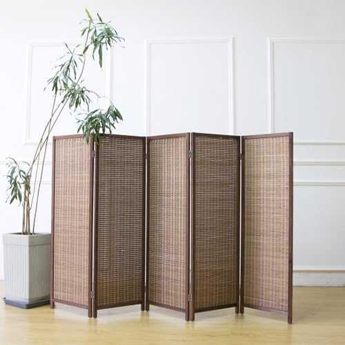 3 Panel Bamboo Room Divider, Double Sided, Brown, 47.2"H E393