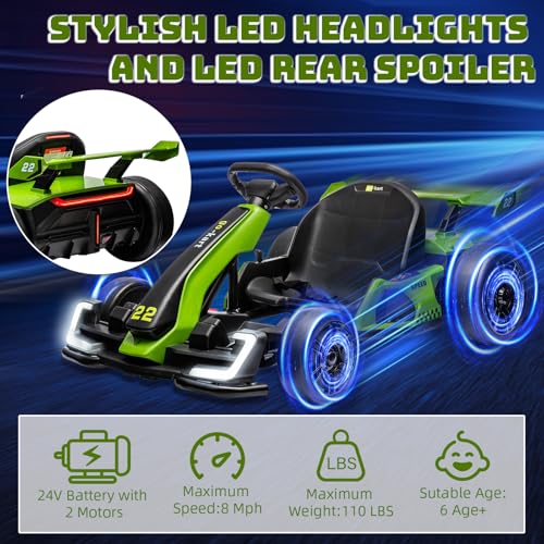 24V Kids Go Kart 300W Electric Drift Kart Car with Adjustable Seat, White X99654