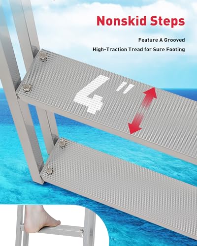 CO-Z 3 Step Removable Dock Ladder for Pontoon Boat, Aluminum Swim Ladder with Nonslip Tread O80708