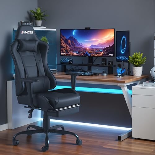 Homall Gaming Chair with Footrest and Massage Lumbar Support, Black T748