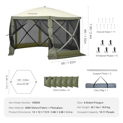 VEVOR Pop Up Gazebo Screen Tent 10x10ft with Mosquito Netting B21209