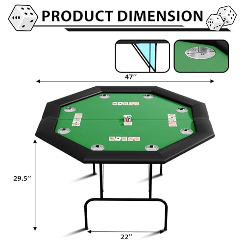 Octagon Poker Table with Metal Legs and 8 Cup Holders Q5999
