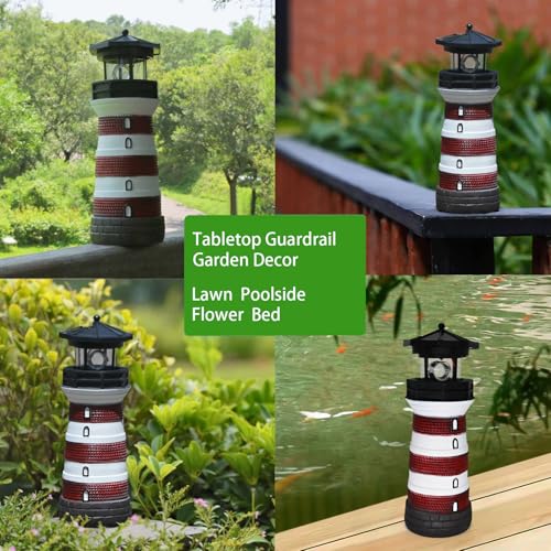 Solar Lighthouse Rotating Beacon LED Light for Yard Garden Nautical Decor K763308