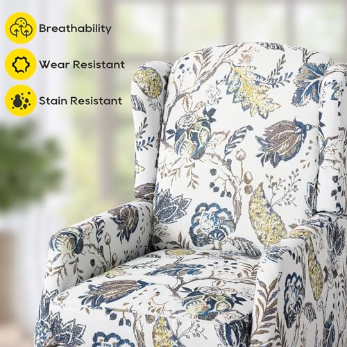 Wingback Recliner Chair with Massage and Heat, Tufted Fabric, Wooden Legs D91574