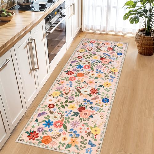 8x10 Floral Washable Area Rug for Living Room, Vintage Soft Non-Slip Carpet Z978379