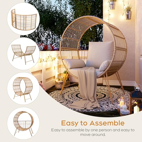 Brafab Outdoor Egg Chair, Oversized Wicker Patio Chair with Cushions D7364