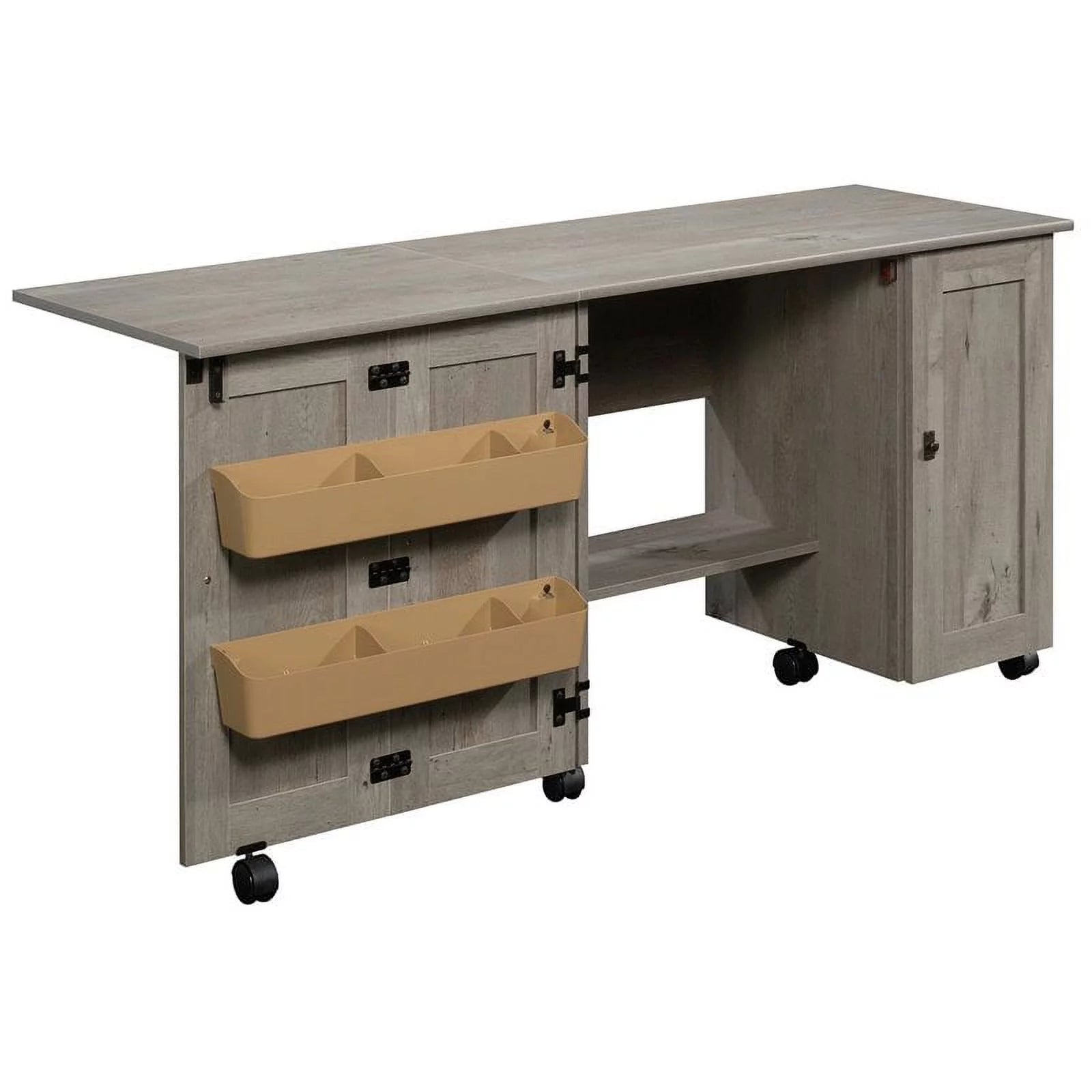 Pemberly Row Contemporary Engineered Wood Sewing Craft Table Oak A45888