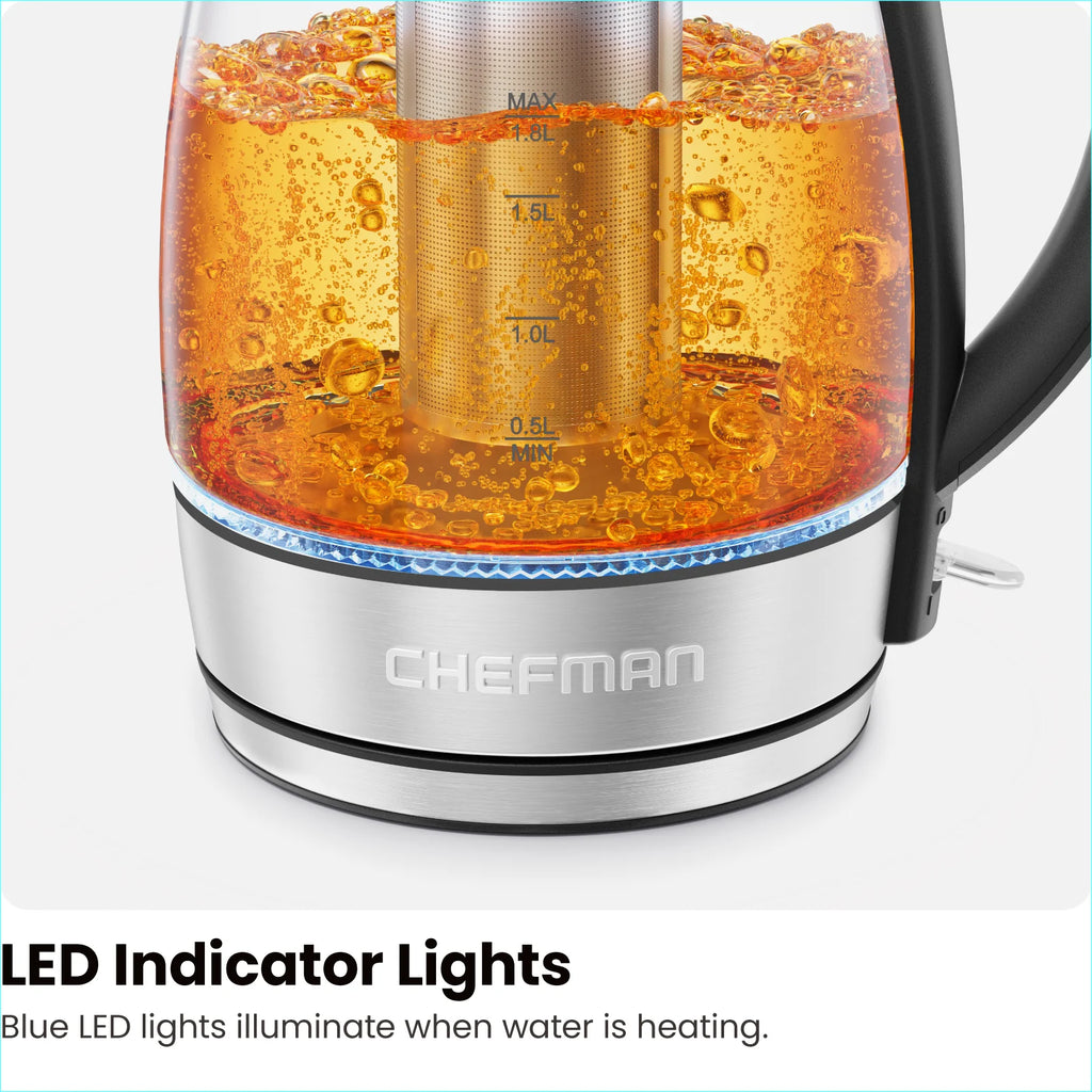 Chefman 1.8L Electric Glass Kettle with Removable Tea Infuser Z5367