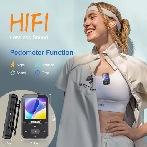 RUIZU 64GB Clip MP3 Player with Bluetooth 5.3, Red D1527