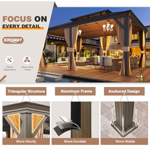 EROMMY 14'x20' Hardtop Gazebo Double Roof Galvanized Steel Outdoor Pavilion G3084