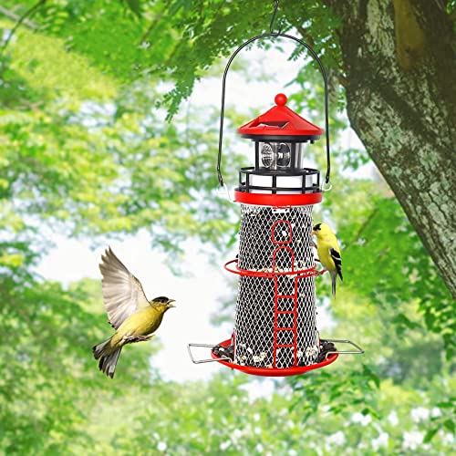 Solar Bird Feeder Lighthouse with Rotating LED Light, Blue G1024