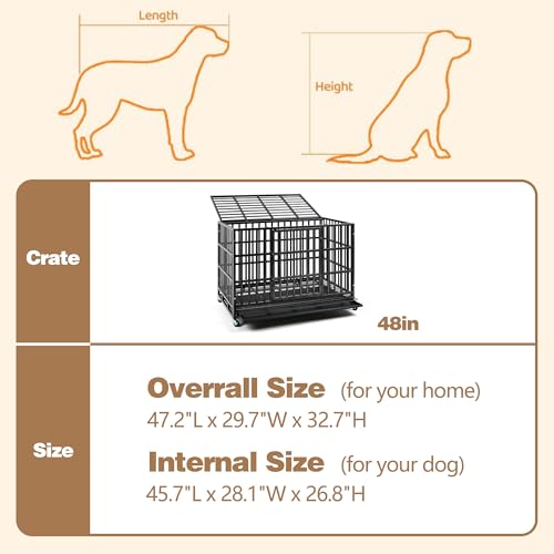 48 Inch Heavy Duty Dog Crate with Wheels and Double Door A25580