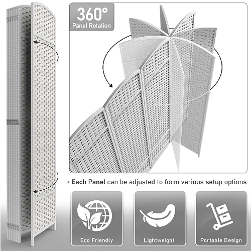 Sorbus 8-Panel Black Room Divider, 6 ft Tall Folding Privacy Screen T242