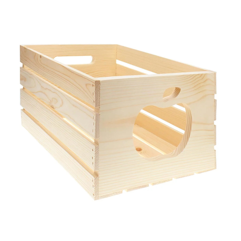 Leisure Arts Good Wood Wooden Crate with apple cutout, wood crate unfinished,  wood crates for display, wood crates for storage, wooden crates unfinished, Pine, 17.75" x 12" x 9.5"