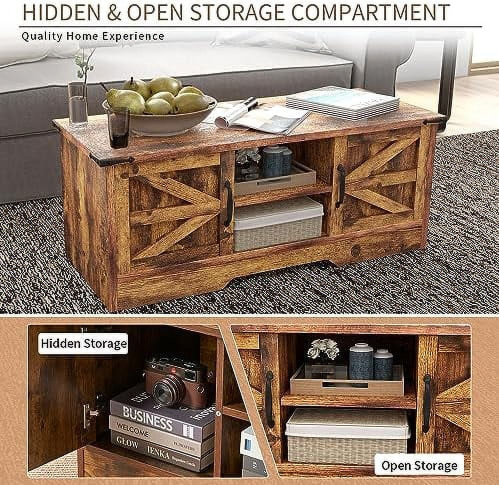 HBBOOMLIFE Coffee Table with Barn Doors, Farmhouse White S2408