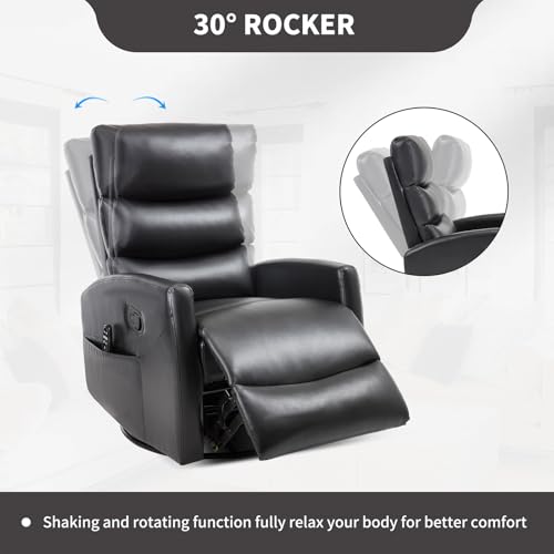 Massage Chair Recliner with Heat, Swivel Rocking, High Back Fabric Black V2333