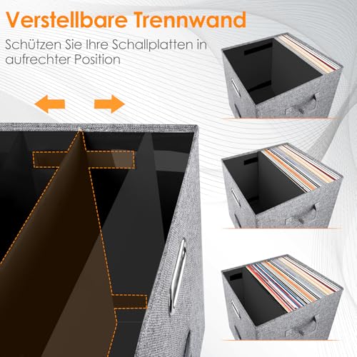 Vinyl Record Storage Box for 50 LPs, Stackable Linen Crate with Lid P294298