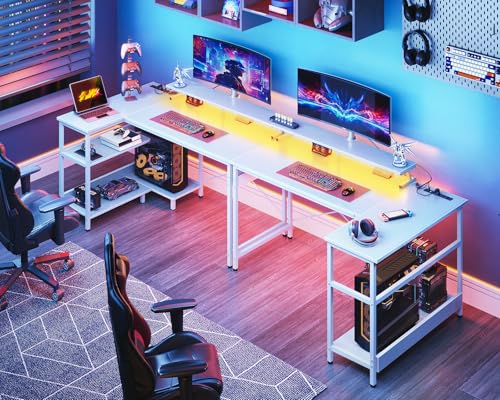ODK 48 Inch L Shaped Gaming Desk with USB Charging Ports and LED Lights S136