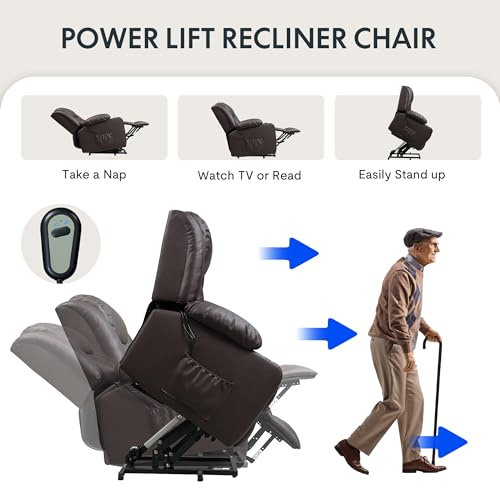 FLEXISPOT XL31 Power Lift Recliner Chair for Elderly, Electric Massage & Heat, PU Leather, Black C786106