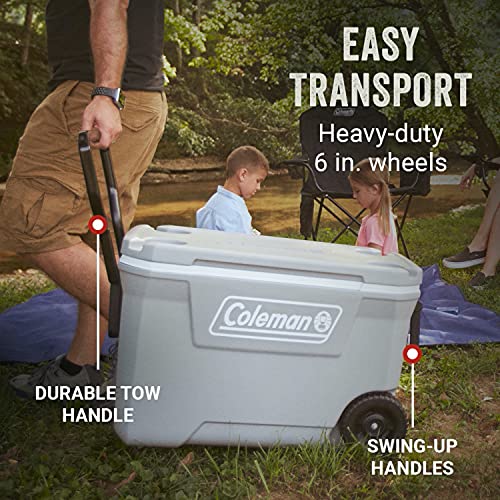 Coleman Classic Series Insulated Rolling Cooler, 65-Quart, Leak-Resistant F832