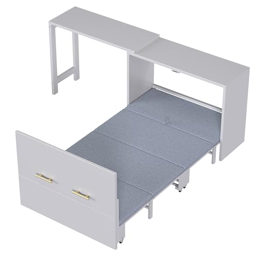 Twin Murphy Bed with Mattresses and Adjustable Desk, White L560588