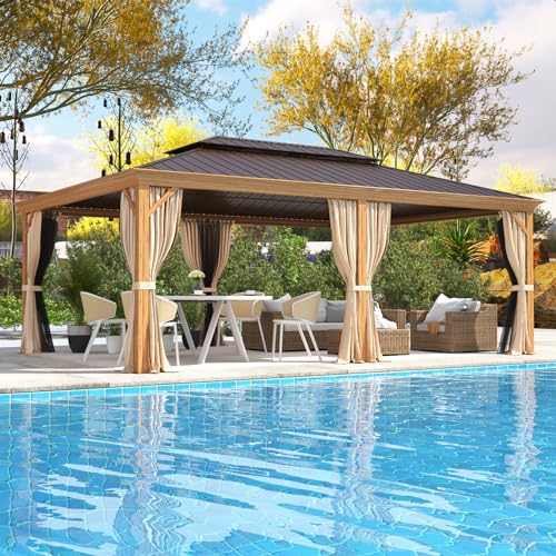 EROMMY 14'x20' Hardtop Gazebo Double Roof Galvanized Steel Outdoor Pavilion G3084