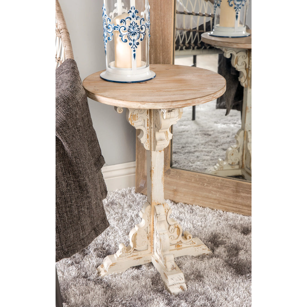 DecMode 16" x 23" White Wood Carved Scroll Accent Table O977