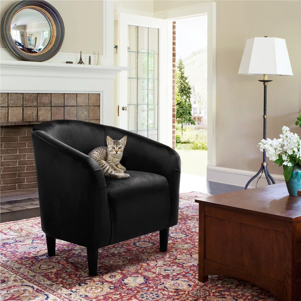 Alden Design Barrel Accent Chair, Black Velvet C456