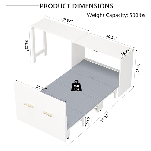 Twin Murphy Bed with Mattresses and Adjustable Desk, White L560588