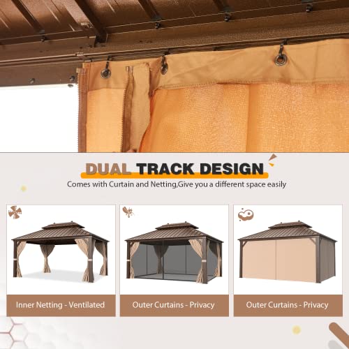 EROMMY 14'x20' Hardtop Gazebo Double Roof Galvanized Steel Outdoor Pavilion G3084