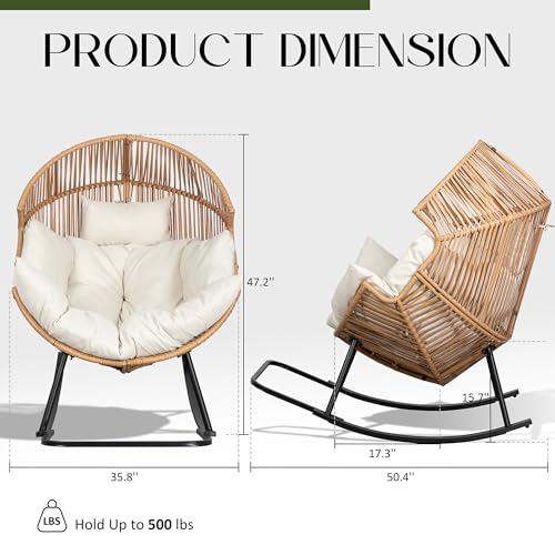 JAMFLY Egg Chair Wicker Outdoor Patio Lounger with Cushion, Beige O9160