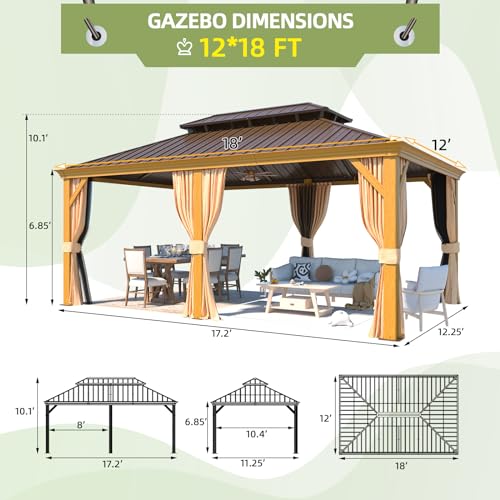 EROMMY 14'x20' Hardtop Gazebo Double Roof Galvanized Steel Outdoor Pavilion G3084
