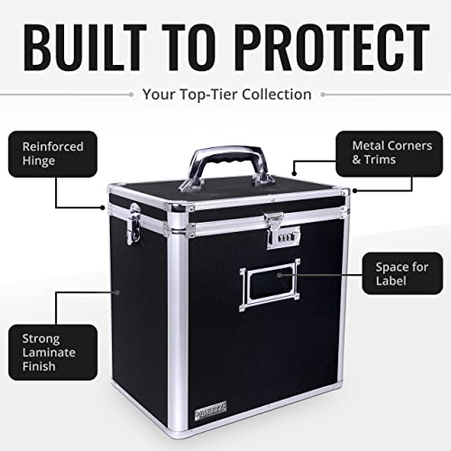 Vaultz Vinyl Record Storage Box Locking 50 Album Holder Black A879548