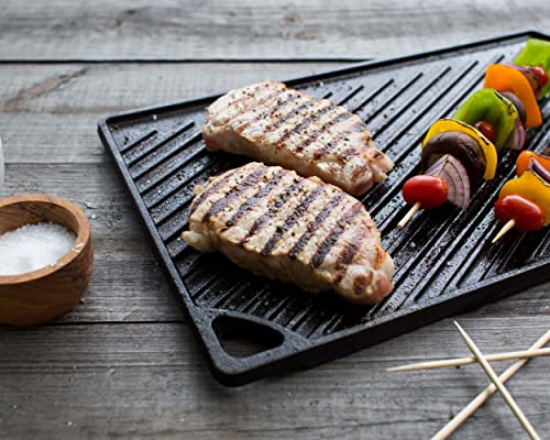 Lodge Reversible Cast Iron Grill/Griddle, 9.5 x 16.75 Inch, Pre-Seasoned U26188